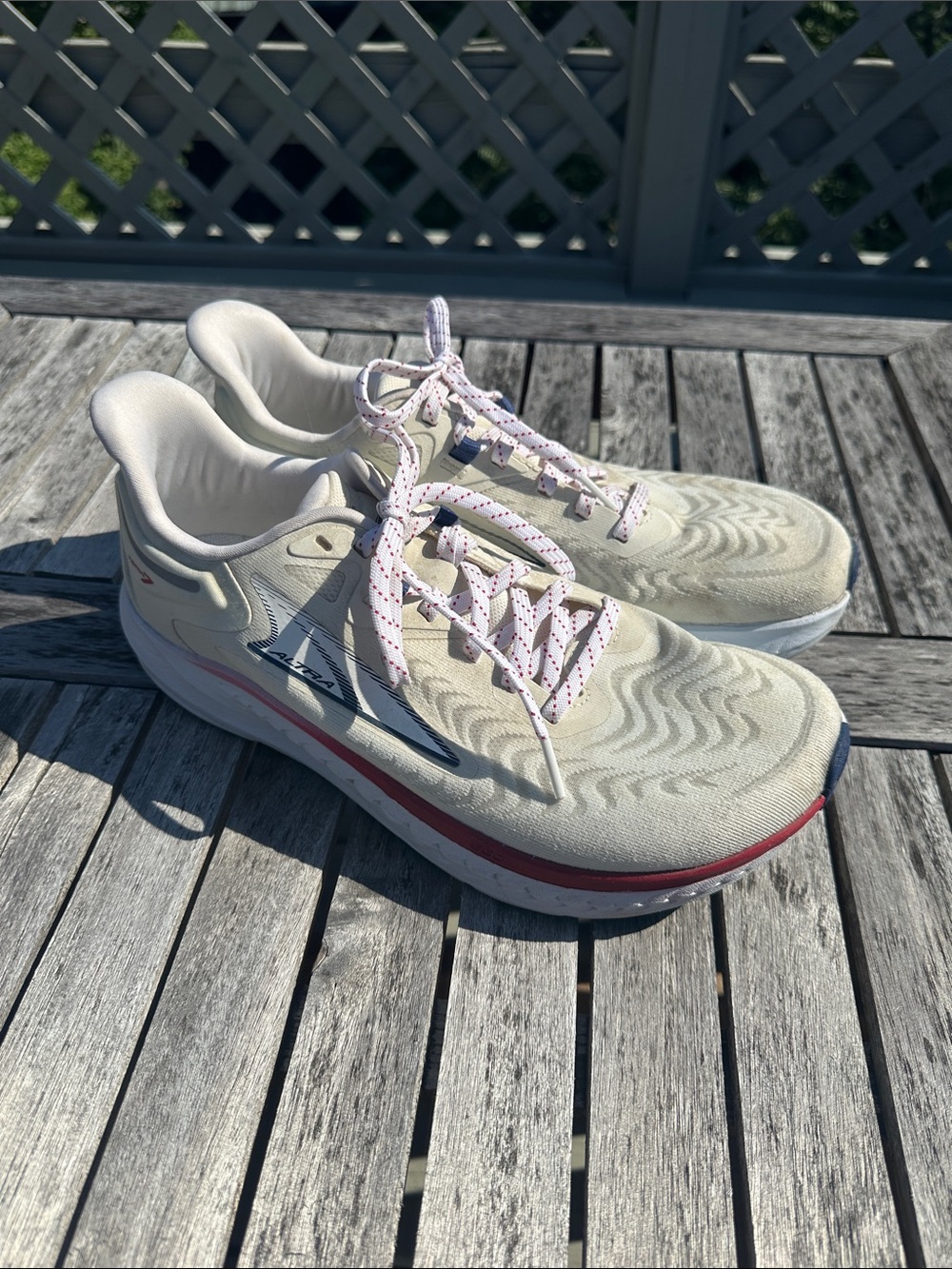 Altra Women's Running Shoes in Cream with Red and Navy Accents - size 9.5